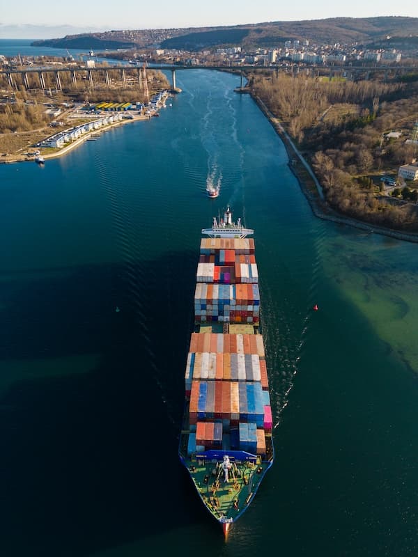 Aerial view of a large container ship
