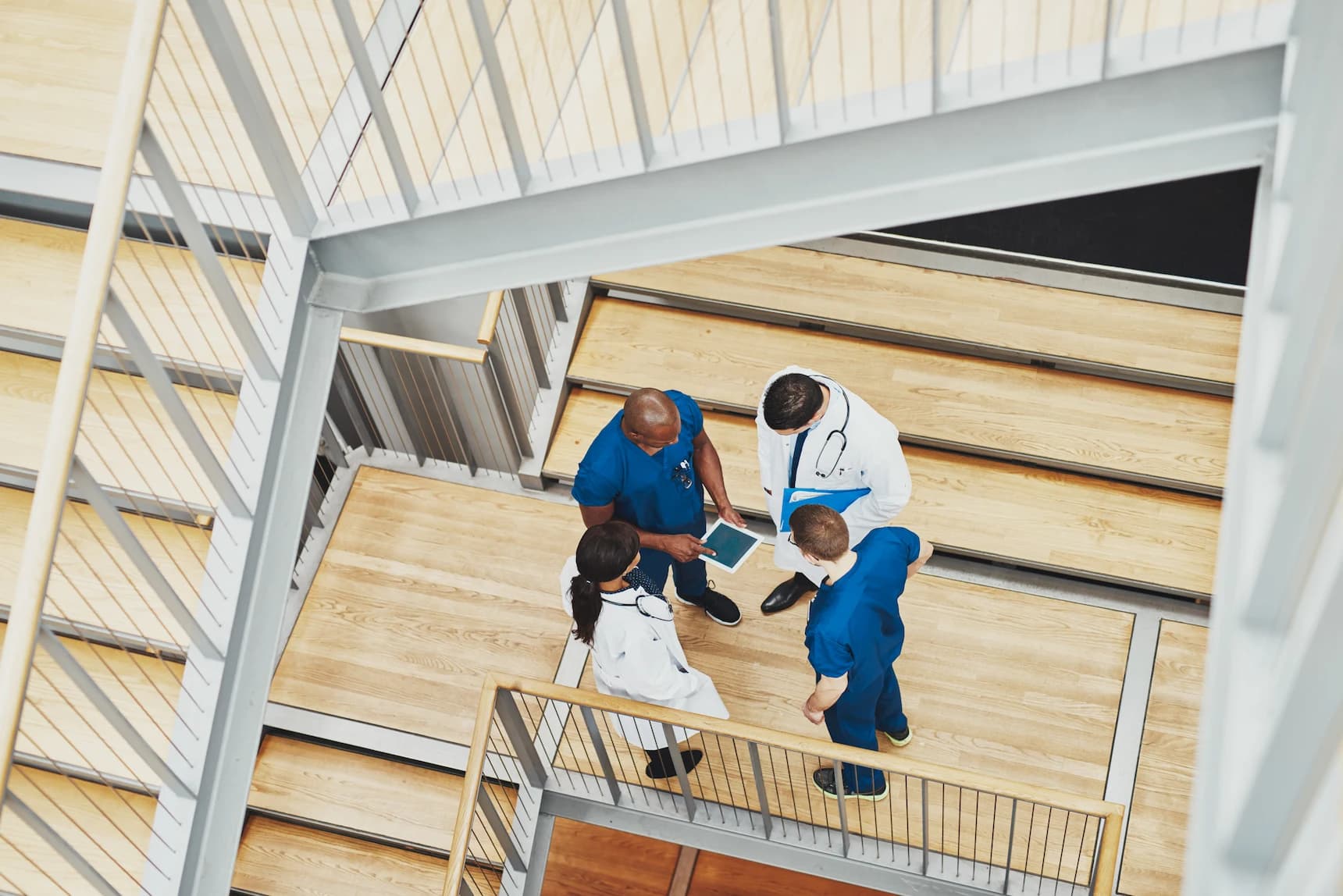 Aeriel view of a medical team in discussion