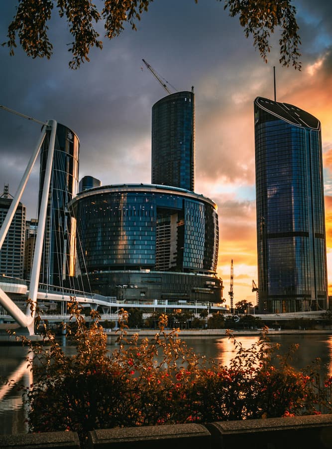 View of Brisbane City CBD at sunset