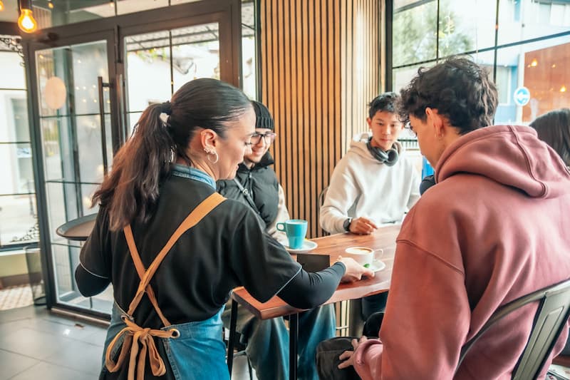 a waitress serving tables