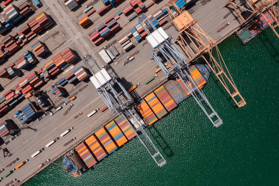 Aerial View of Cargo Ship at Dock