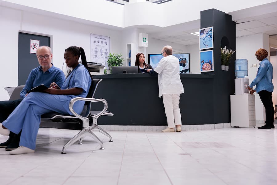 Busy Waiting Room in a Modern Medical Clinic