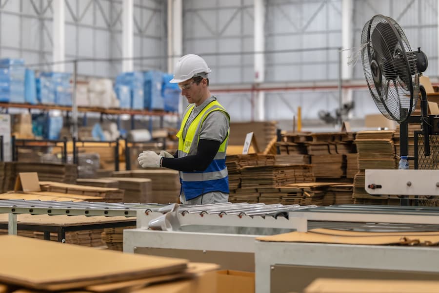 Man Working in a Box Manufacturing Facility