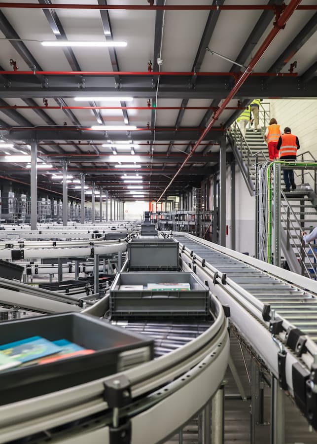 packing line in a logistics warehouse