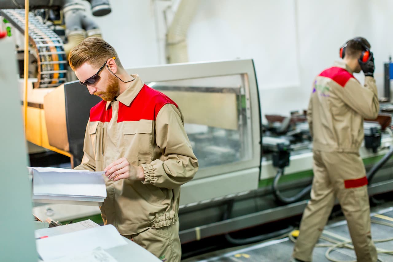 Young men working in furniture factory