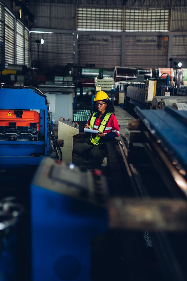 Foreman or worker work at factory site check up machine or products in site.