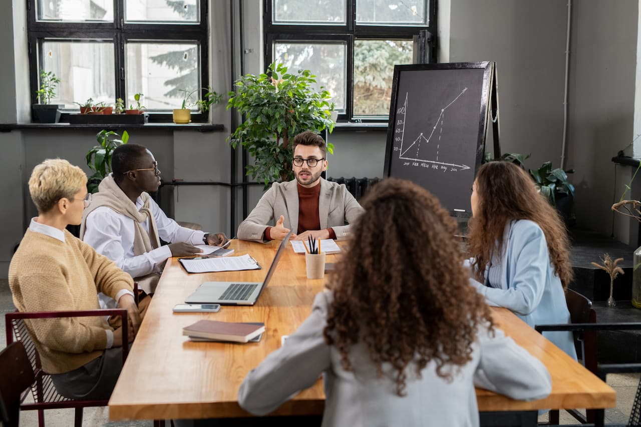 Group Brainstorming in a Modern Workplace Conference Room