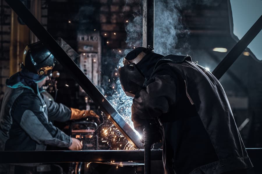 Welder and boilermaker working in Brisbane fabrication workshop