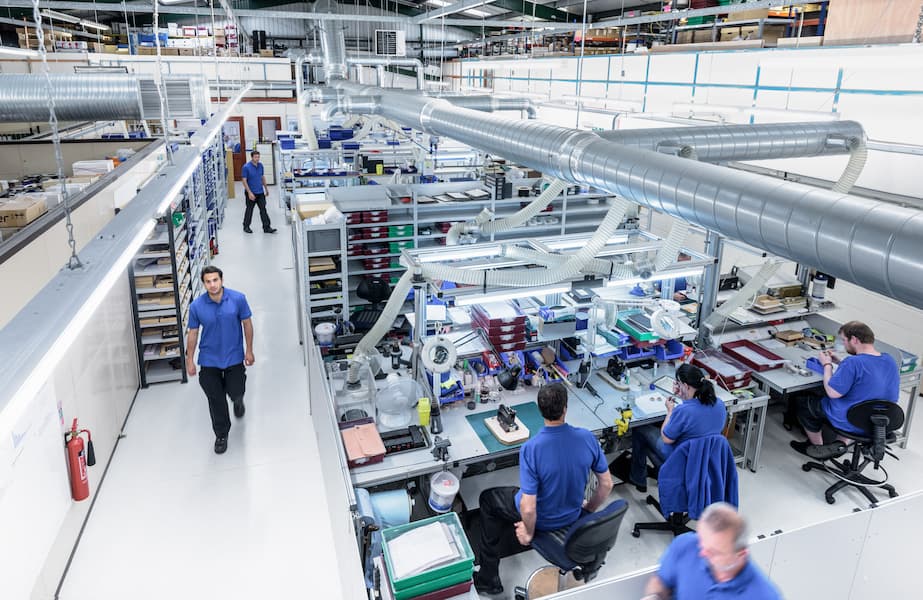 Overview of production line in electronics factory