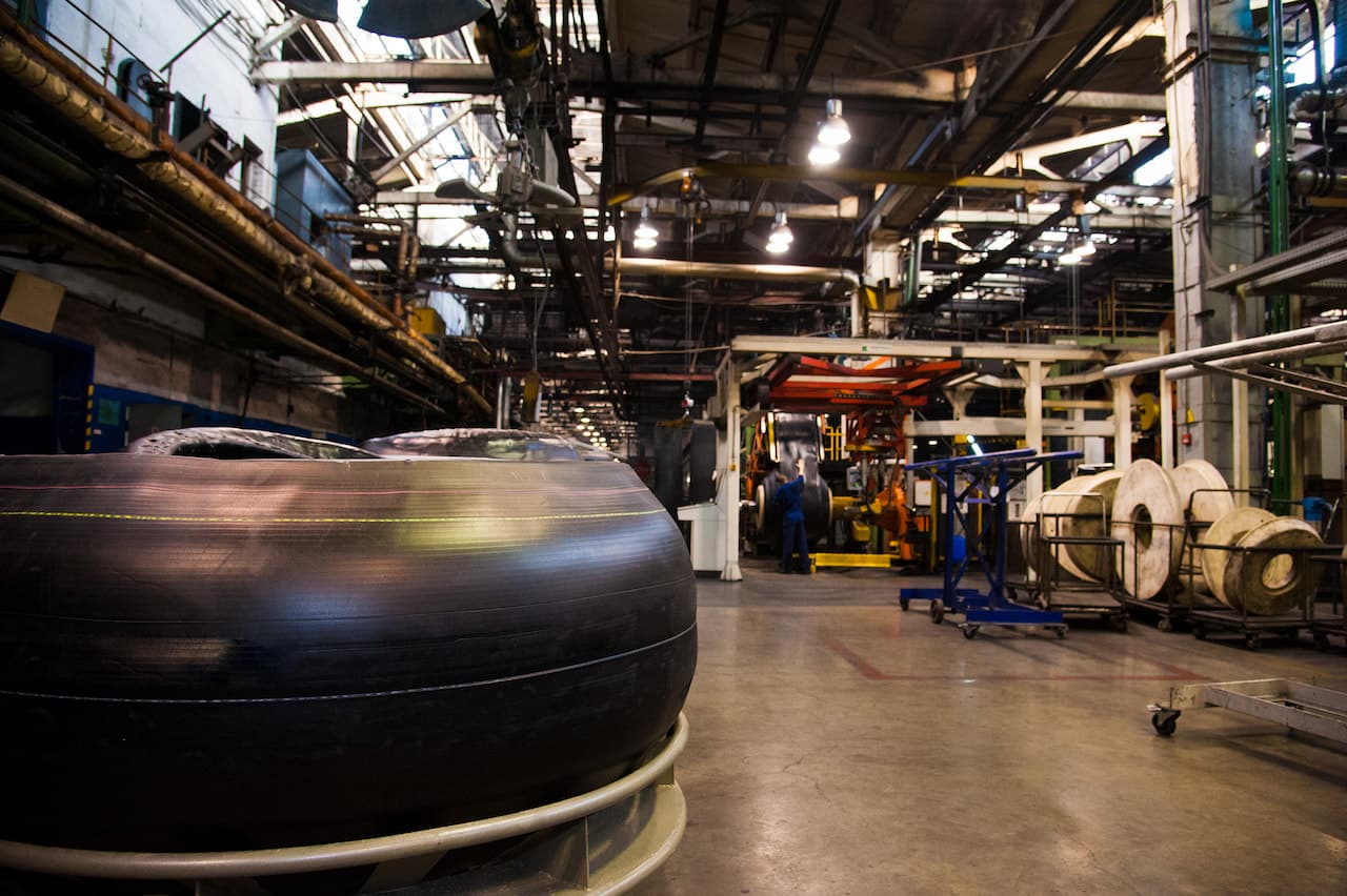 Tire Manufacturing Process Inside Large Industrial Factory